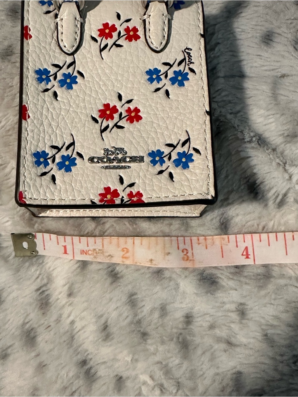NWT Coach White Floral Mini Tote Bag with Red & Blue Flowers - Picture 10 of 11
